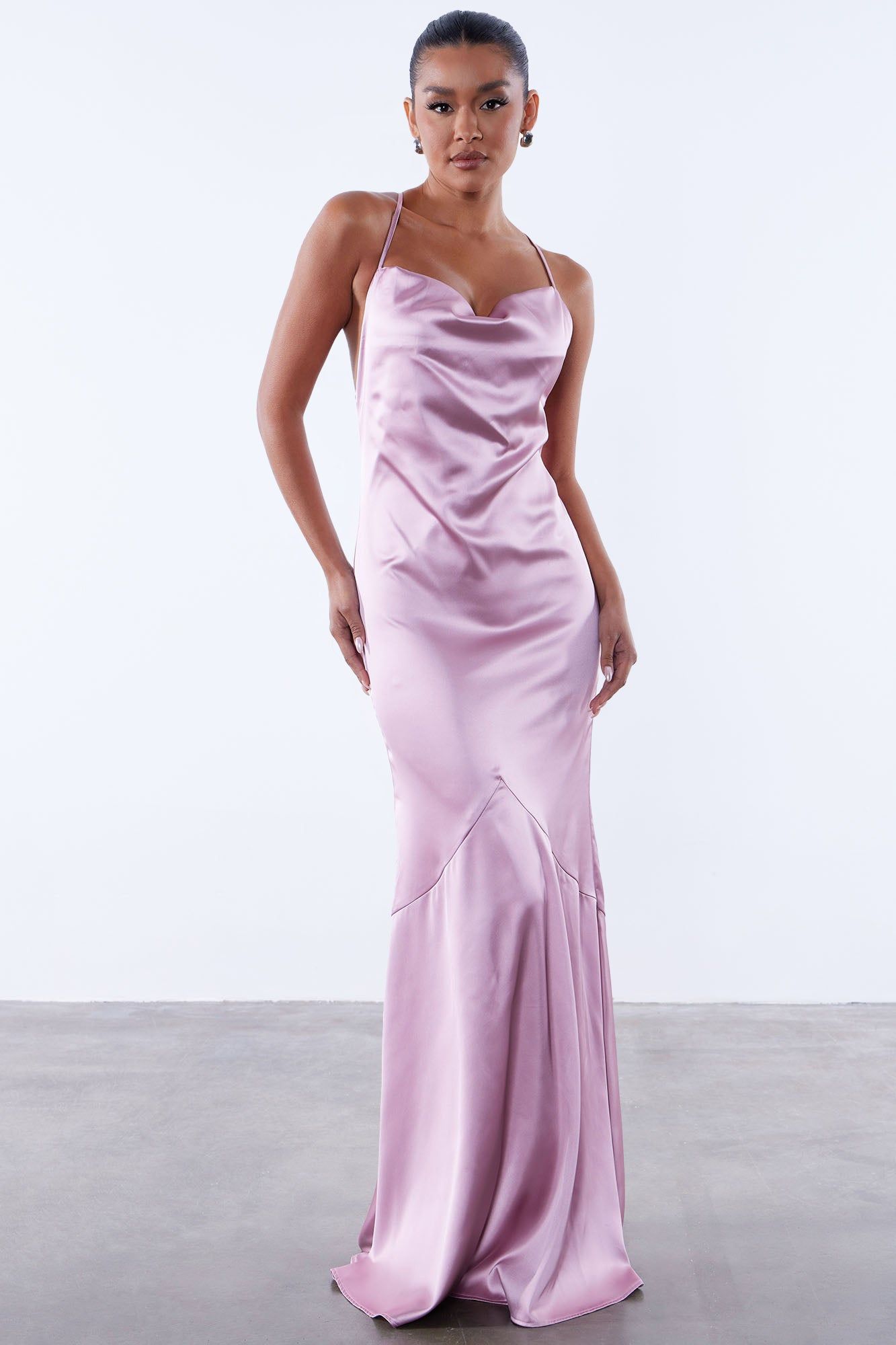 Alice Satin Maxi Dress - Mauve sold by Fashion Nova