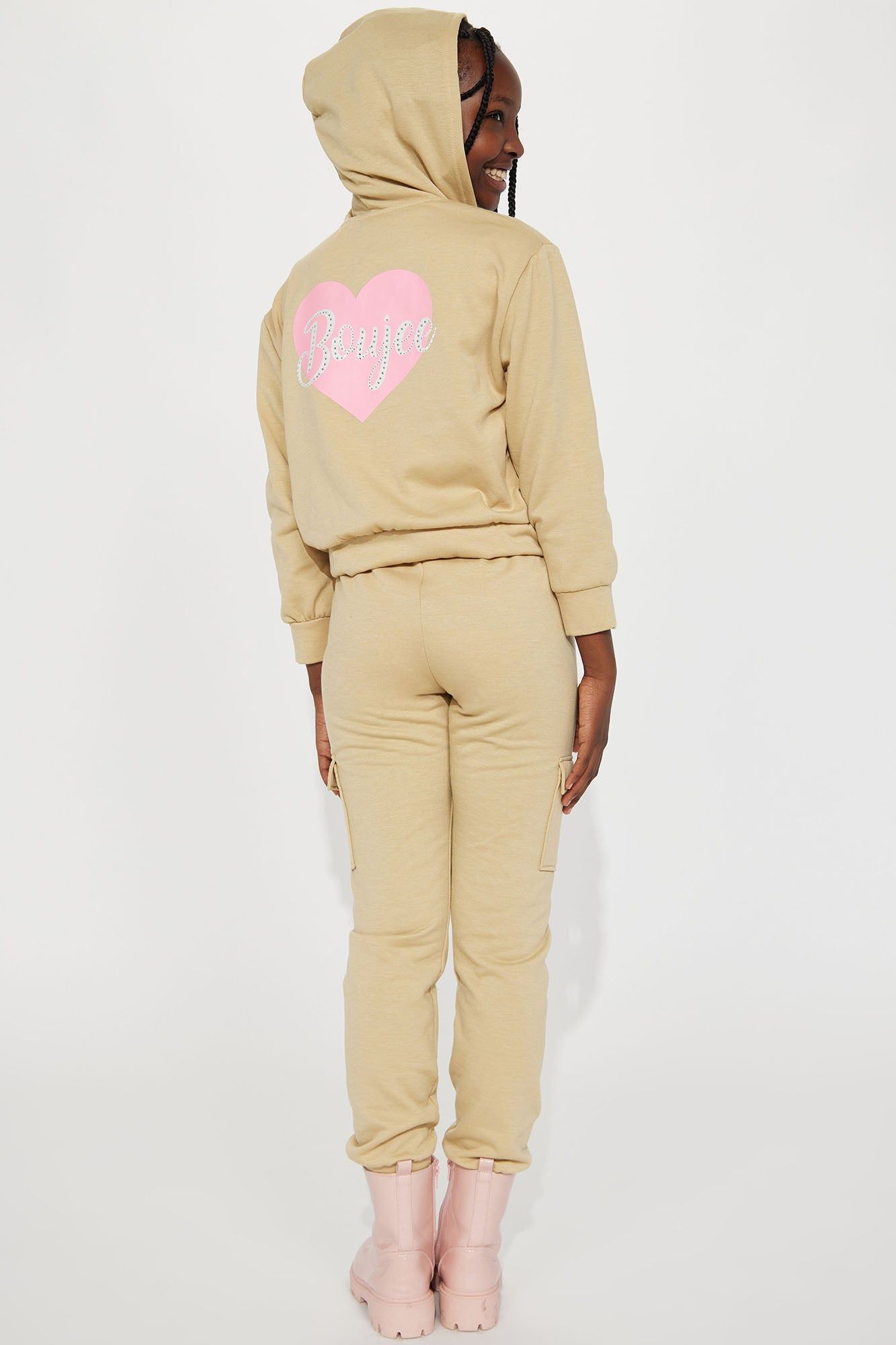 Mini Boujee Heart Fleece Jogger Set - Khaki sold by Fashion Nova product image thumbnail 6