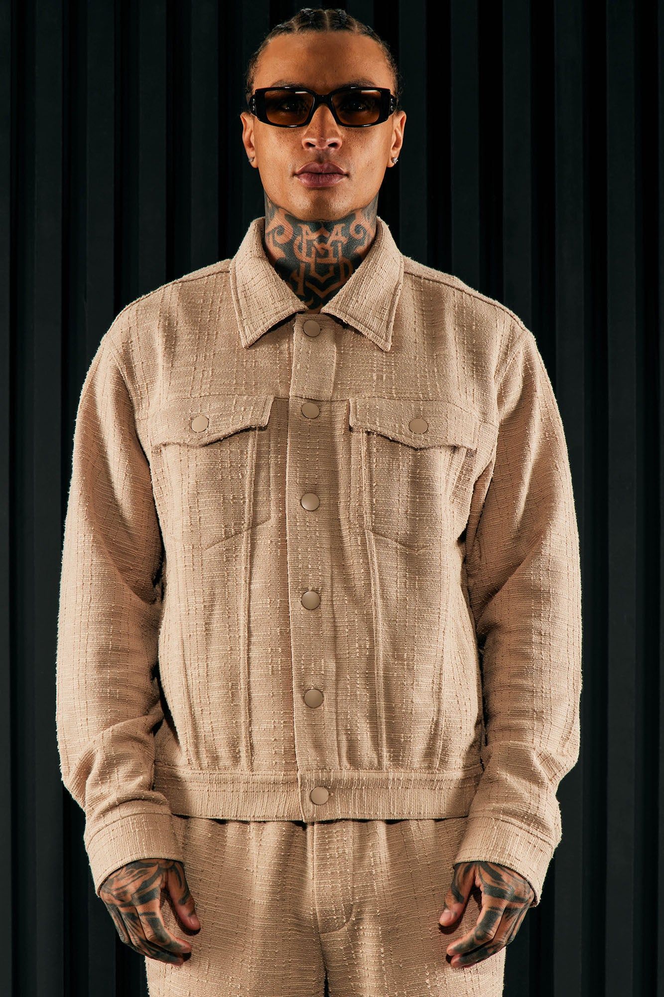 Jordan Textured Trucker Jacket - Tan sold by Fashion Nova