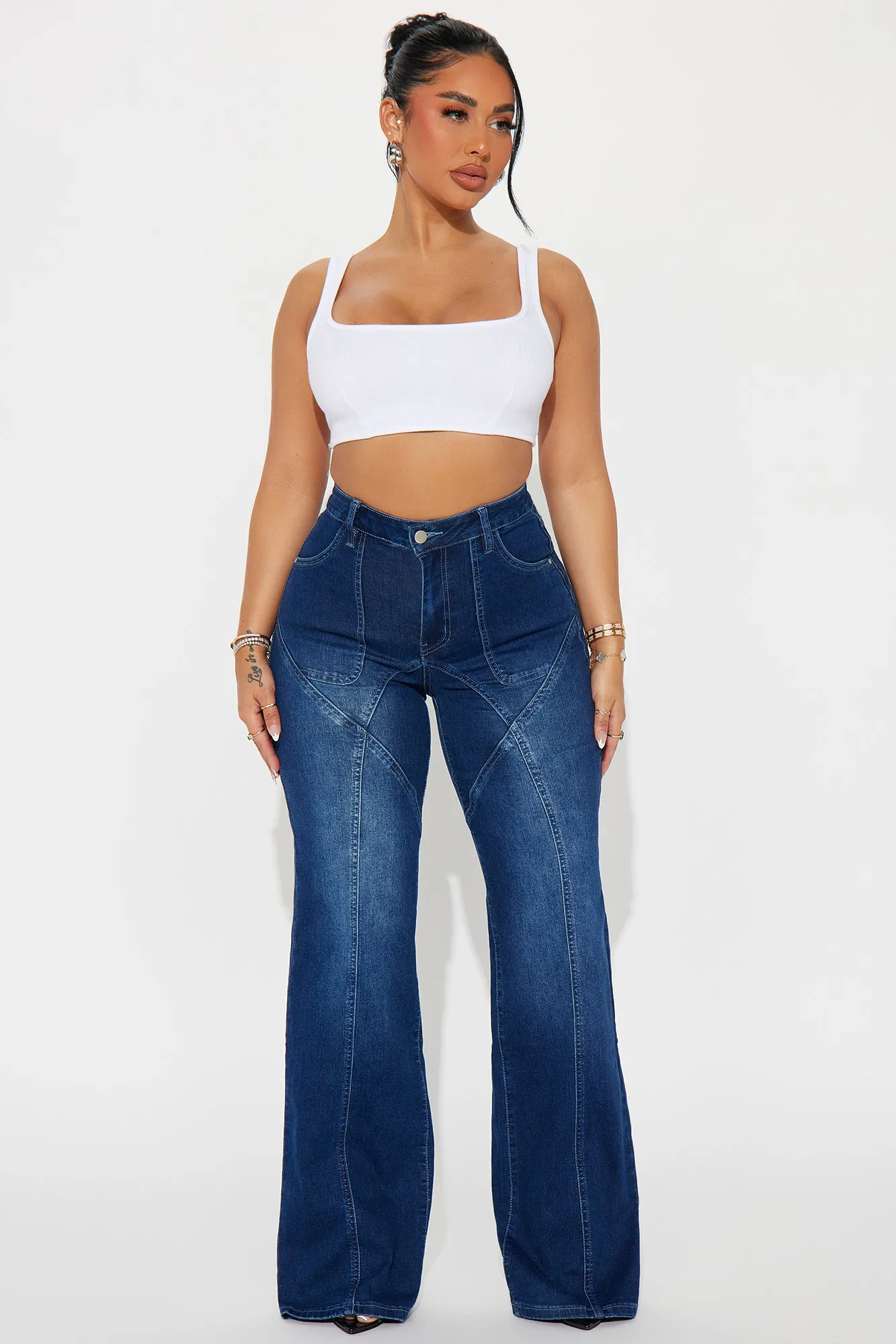You And Me Stretch Straight Leg Jeans - Dark Wash sold by Fashion Nova