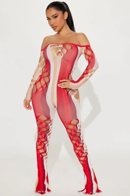 Ready For The Night Seamless Jumpsuit - Red/combo sold by Fashion Nova