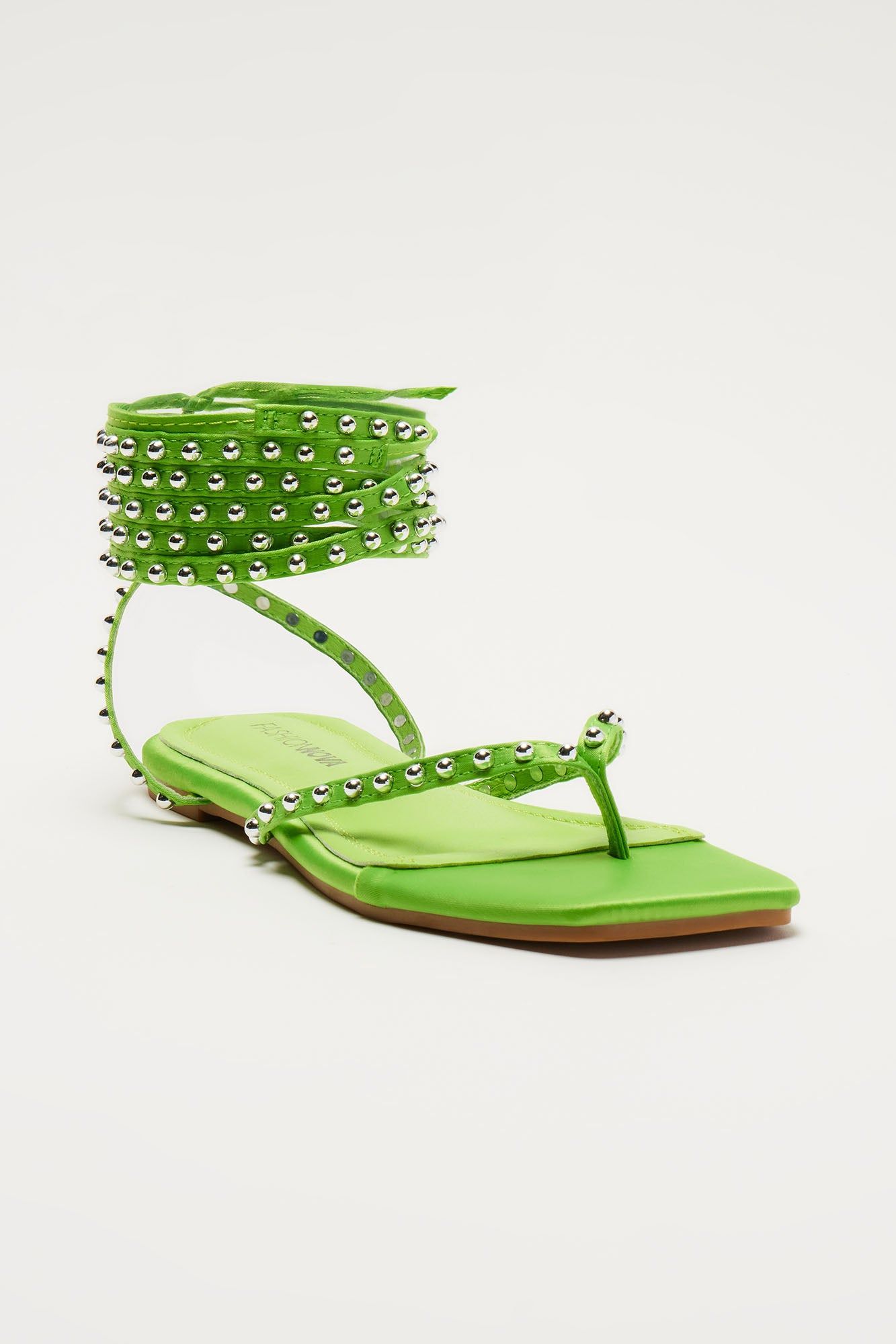 Casual Flow Studded Wrap Up Flat Sandals - Green sold by Fashion Nova product image thumbnail 2