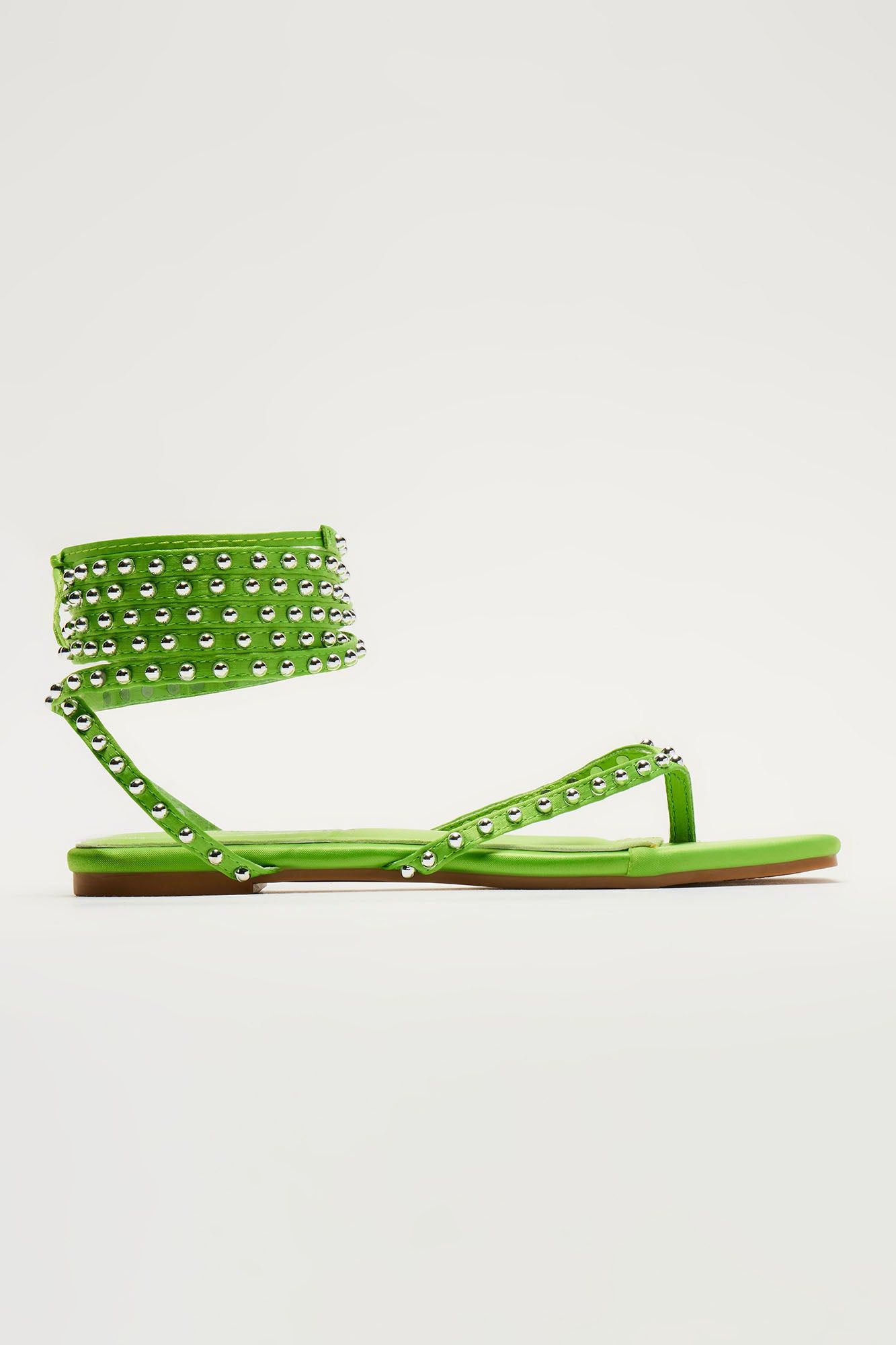Casual Flow Studded Wrap Up Flat Sandals - Green sold by Fashion Nova product image thumbnail 4