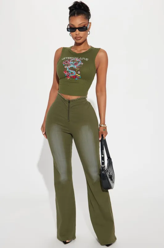 Chelsea V Waist Flare Pant - Olive sold by Fashion Nova