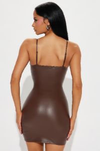 Natalie Faux Leather Mini Dress - Brown sold by Fashion Nova