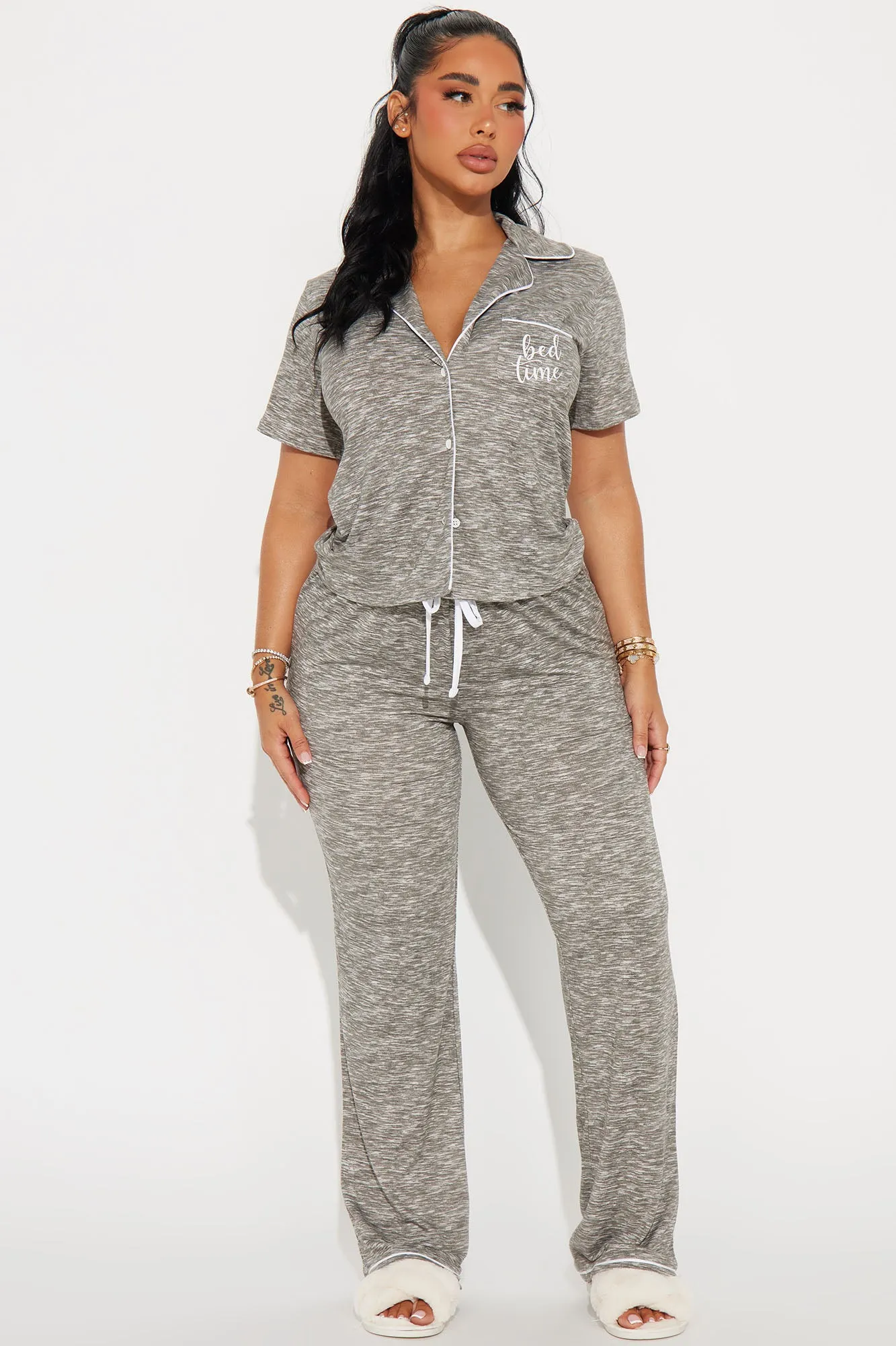 Time For Bed PJ Pant Set - Grey sold by Fashion Nova
