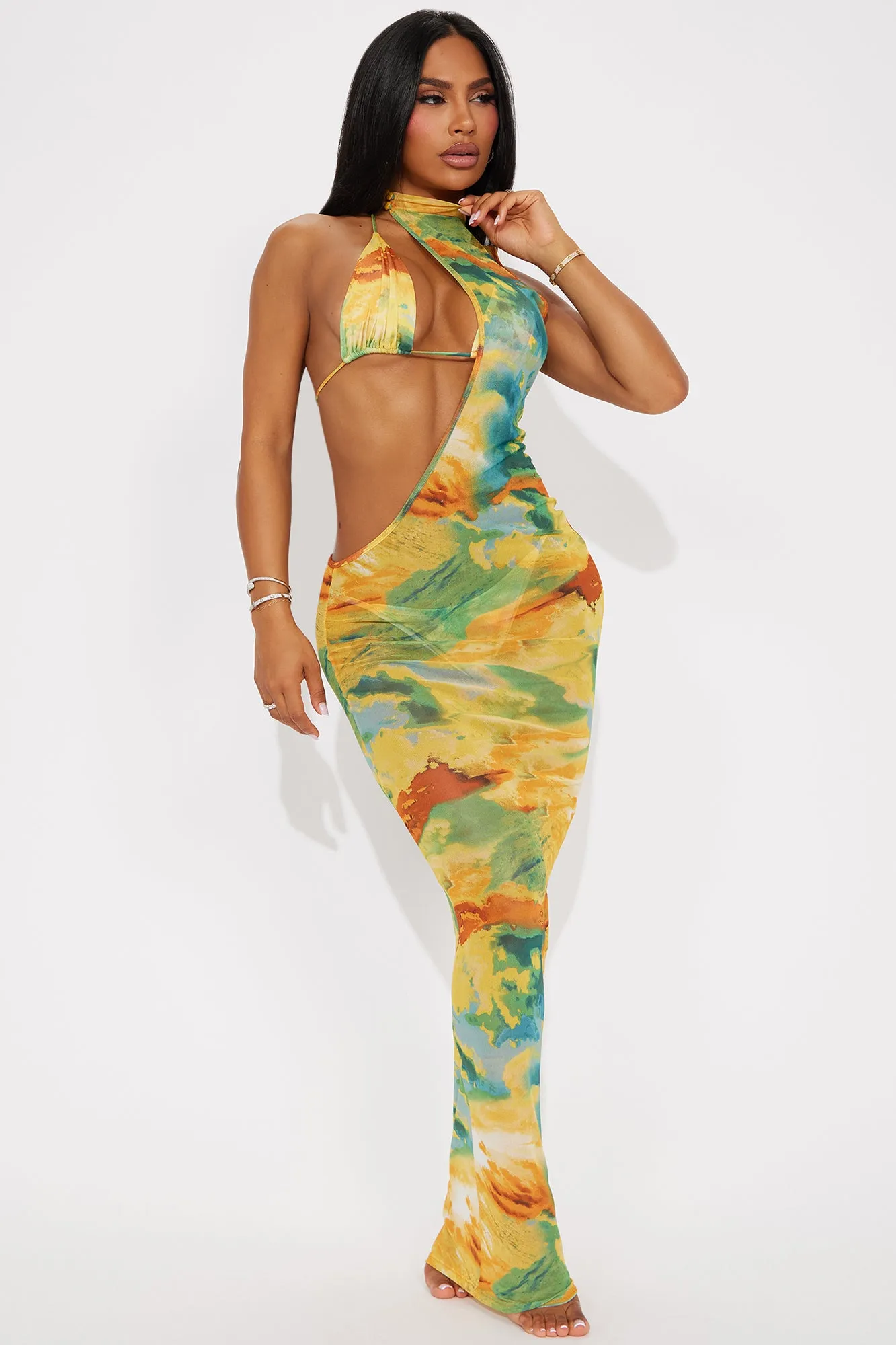 Moments In Tulum 3 Piece Sunsuit Set - Yellow/combo sold by Fashion Nova