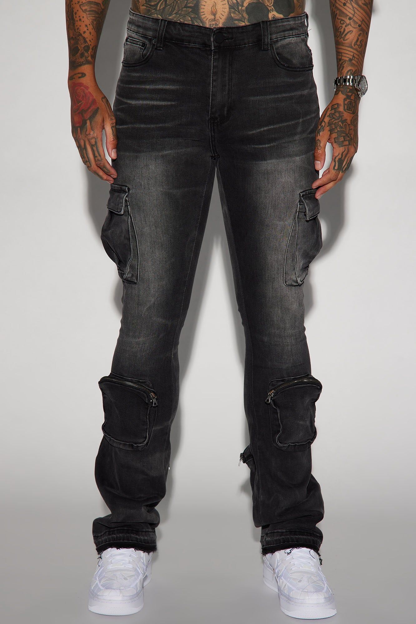 Upside Cargo Stacked Skinny Flare Jeans - Black sold by Fashion Nova product image thumbnail 5