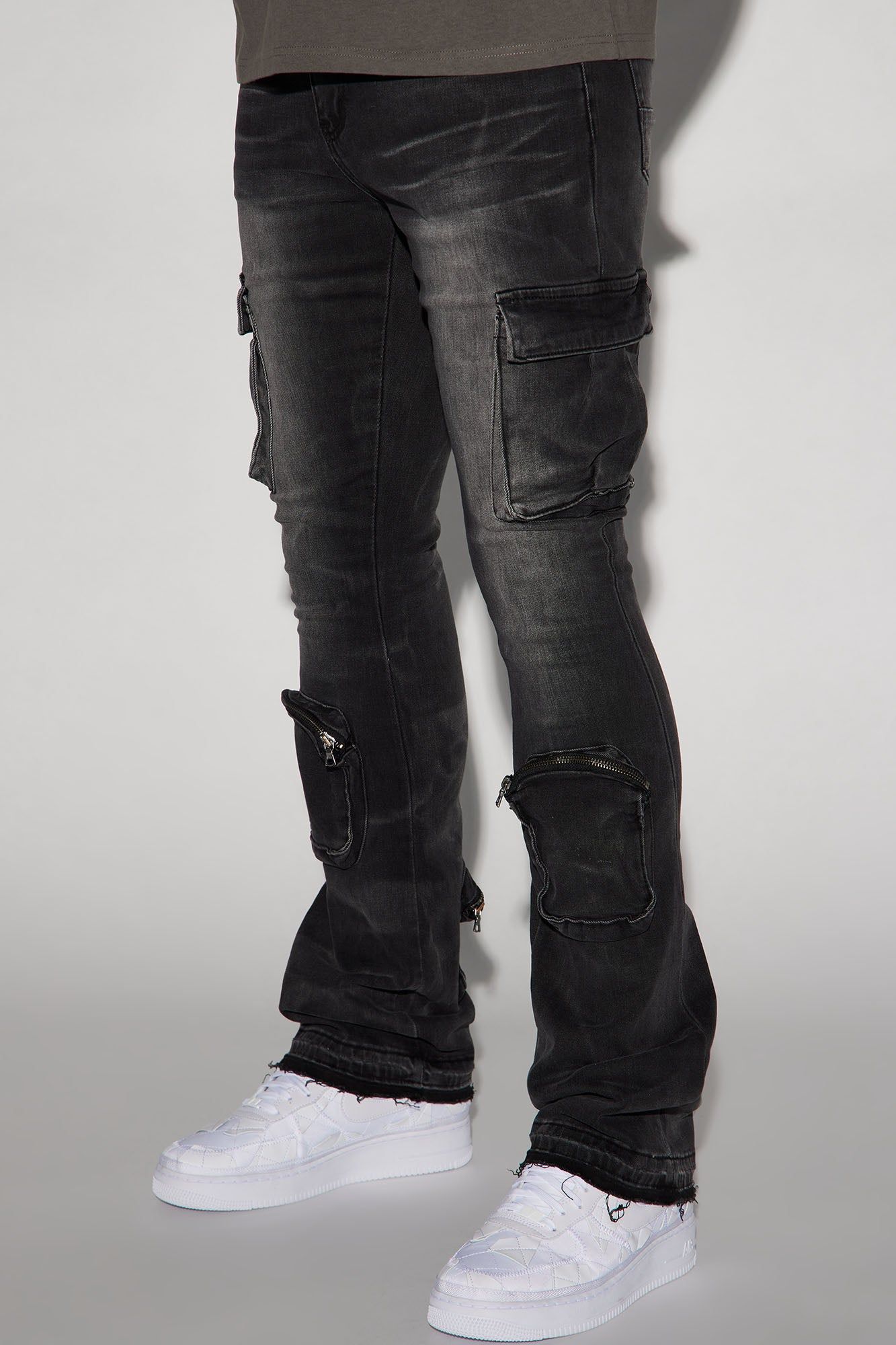 Upside Cargo Stacked Skinny Flare Jeans - Black sold by Fashion Nova