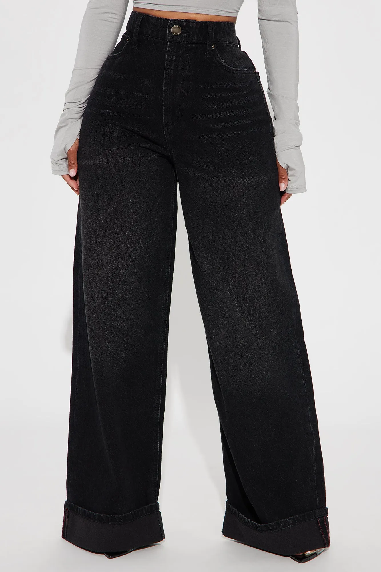 Anika Cuffed Wide Leg Jeans - Black Wash sold by Fashion Nova product image thumbnail 2