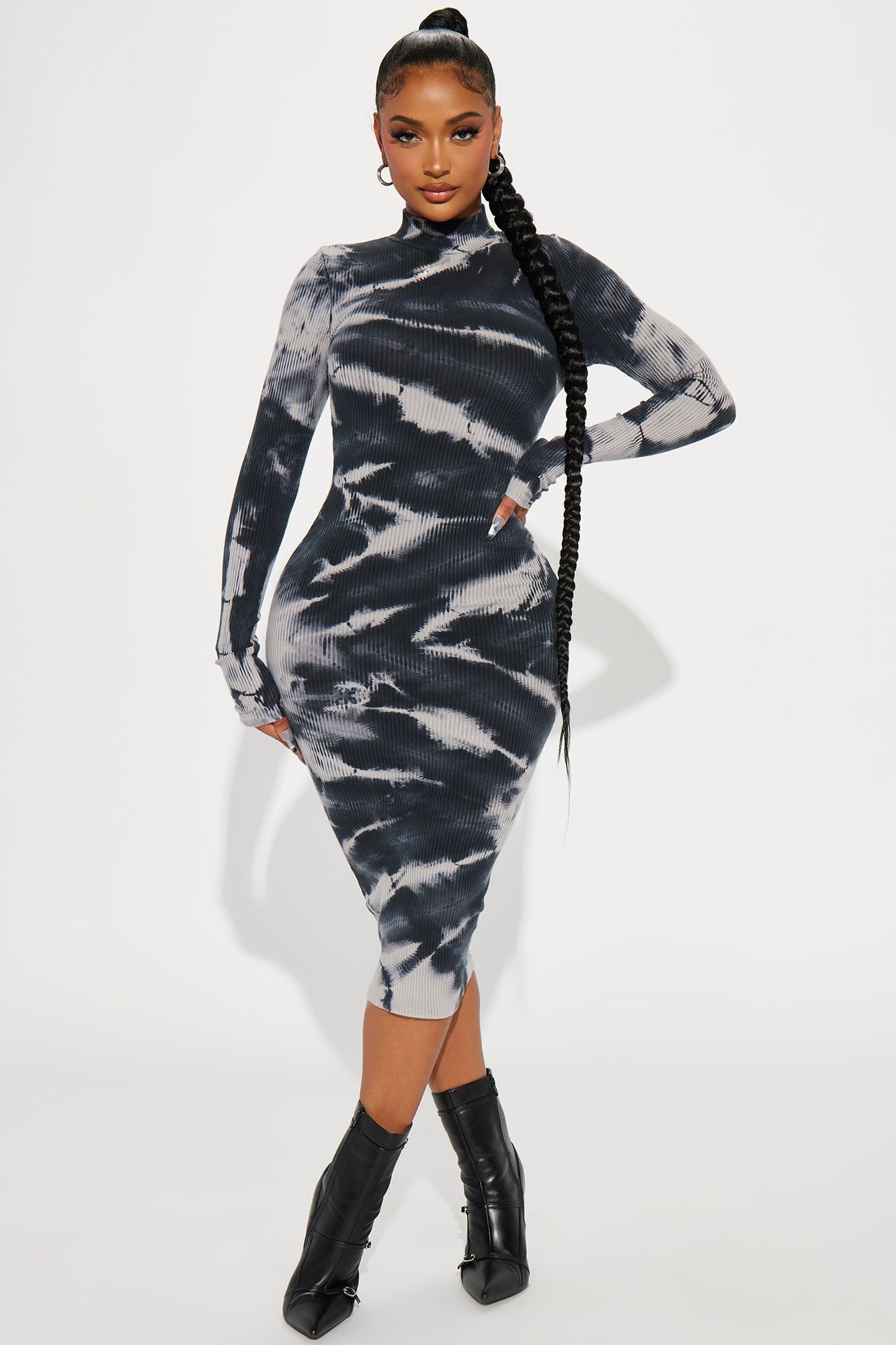 Arianna Ribbed Midi Dress - Grey/combo sold by Fashion Nova