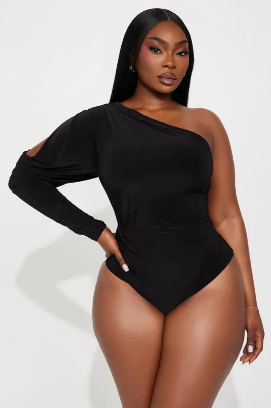 Monica One Shoulder Bodysuit - Black sold by Fashion Nova