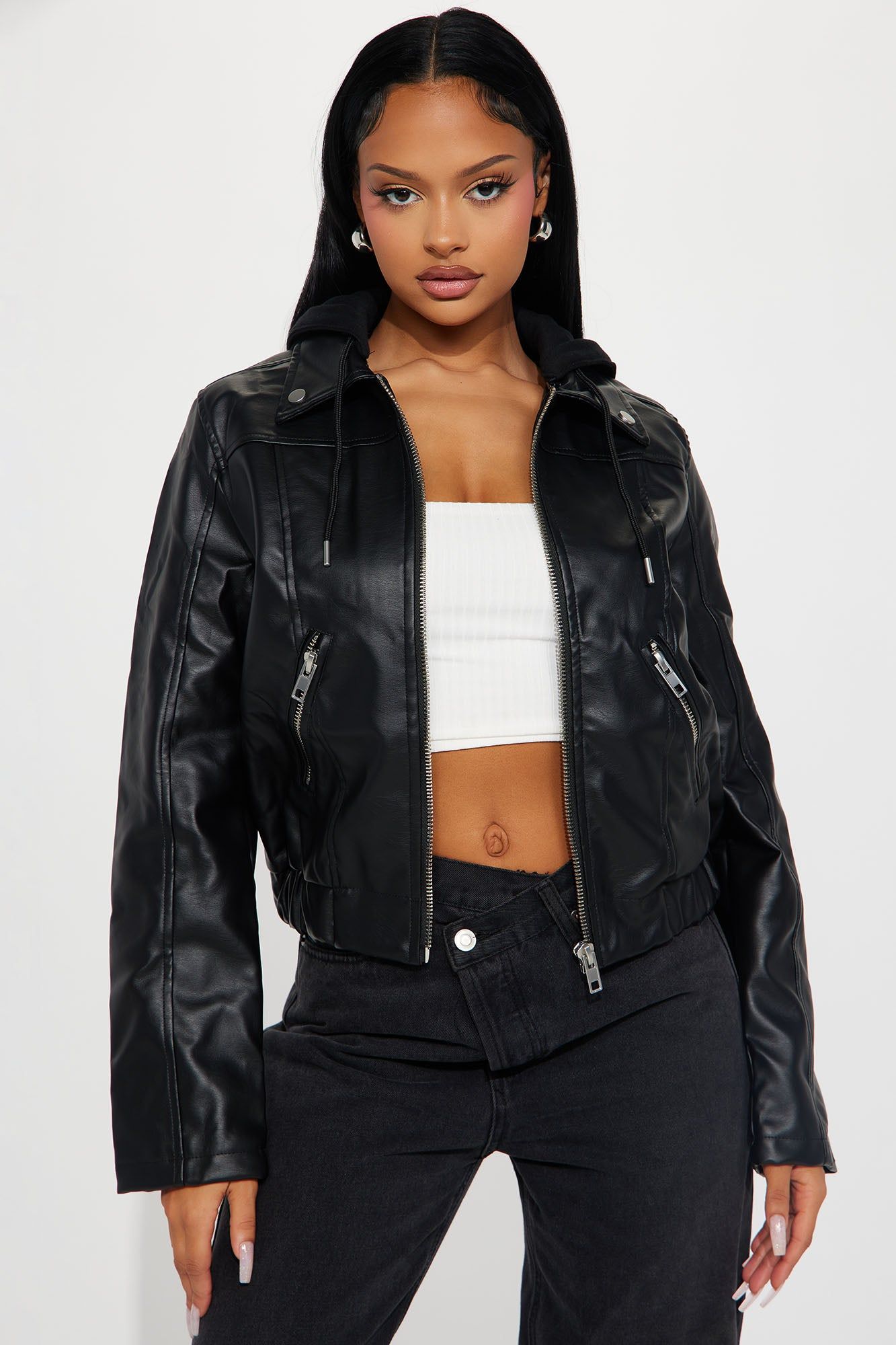 Adoring You Faux Leather Bomber Jacket - Black sold by Fashion Nova