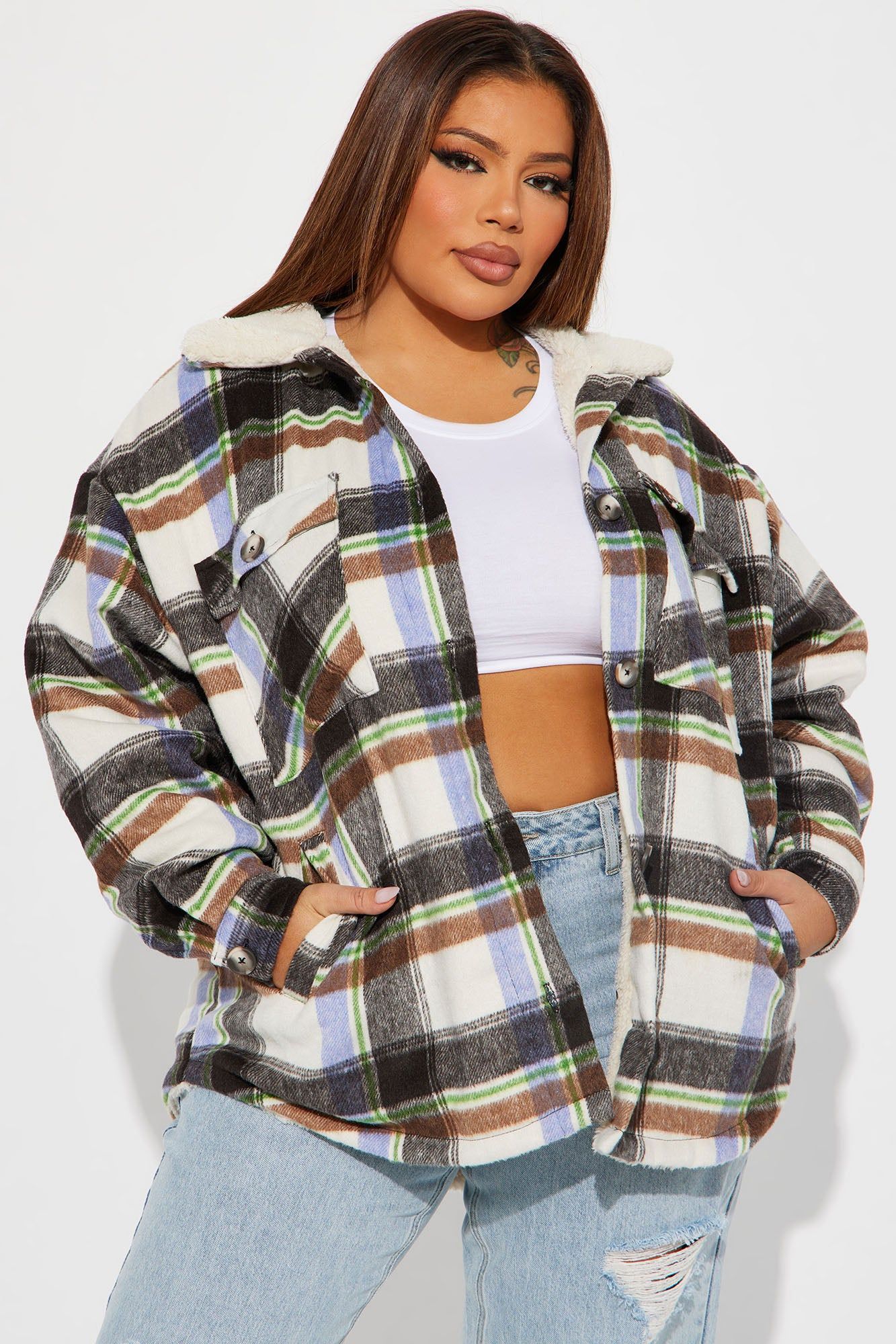 Down The Line Plaid Shacket - Purple/combo sold by Fashion Nova product image thumbnail 6