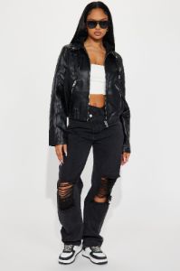 Adoring You Faux Leather Bomber Jacket - Black sold by Fashion Nova