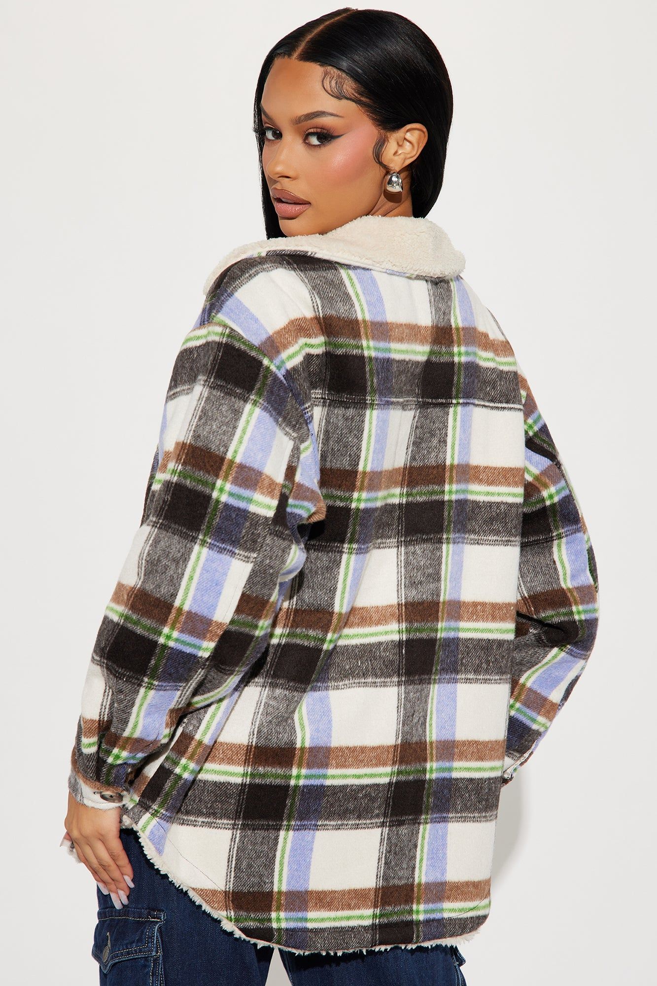 Down The Line Plaid Shacket - Purple/combo sold by Fashion Nova product image thumbnail 3