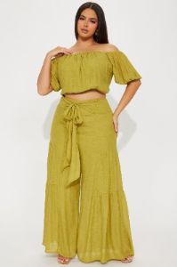 Take Me On A Vacay Pant Set - Chartreuse sold by Fashion Nova