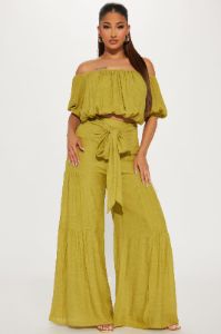 Take Me On A Vacay Pant Set - Chartreuse sold by Fashion Nova