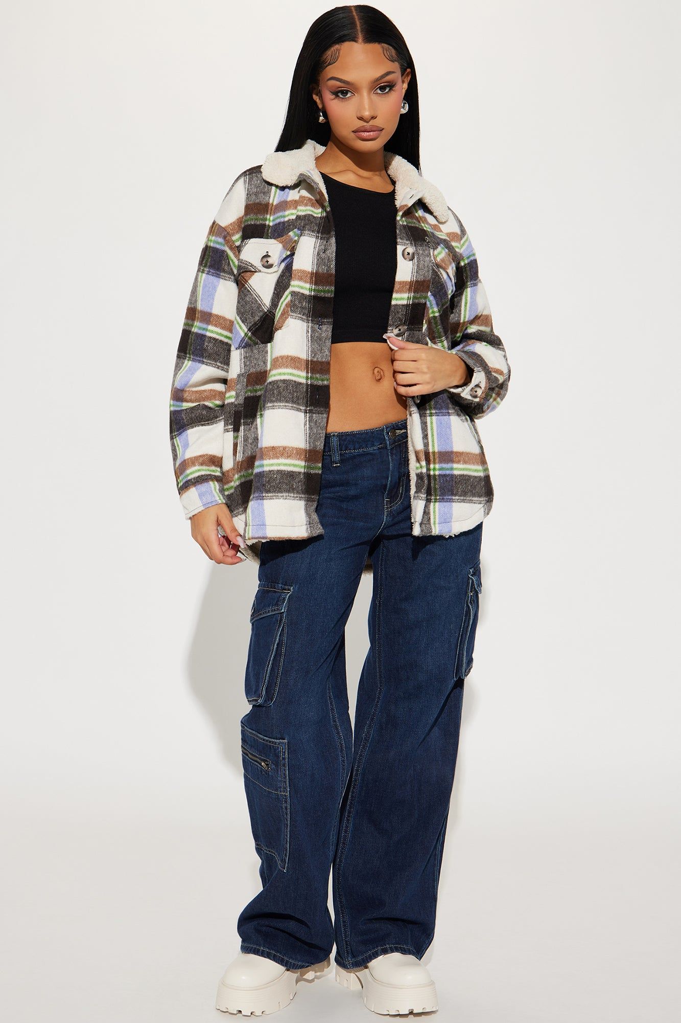 Down The Line Plaid Shacket - Purple/combo sold by Fashion Nova product image thumbnail 2