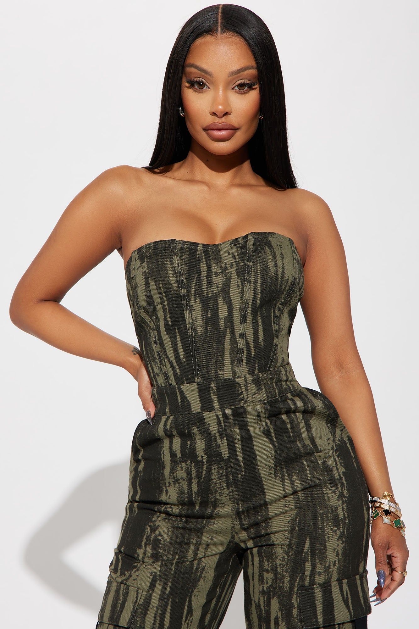 We Are Young Jumpsuit - Olive/combo sold by Fashion Nova product image thumbnail 2