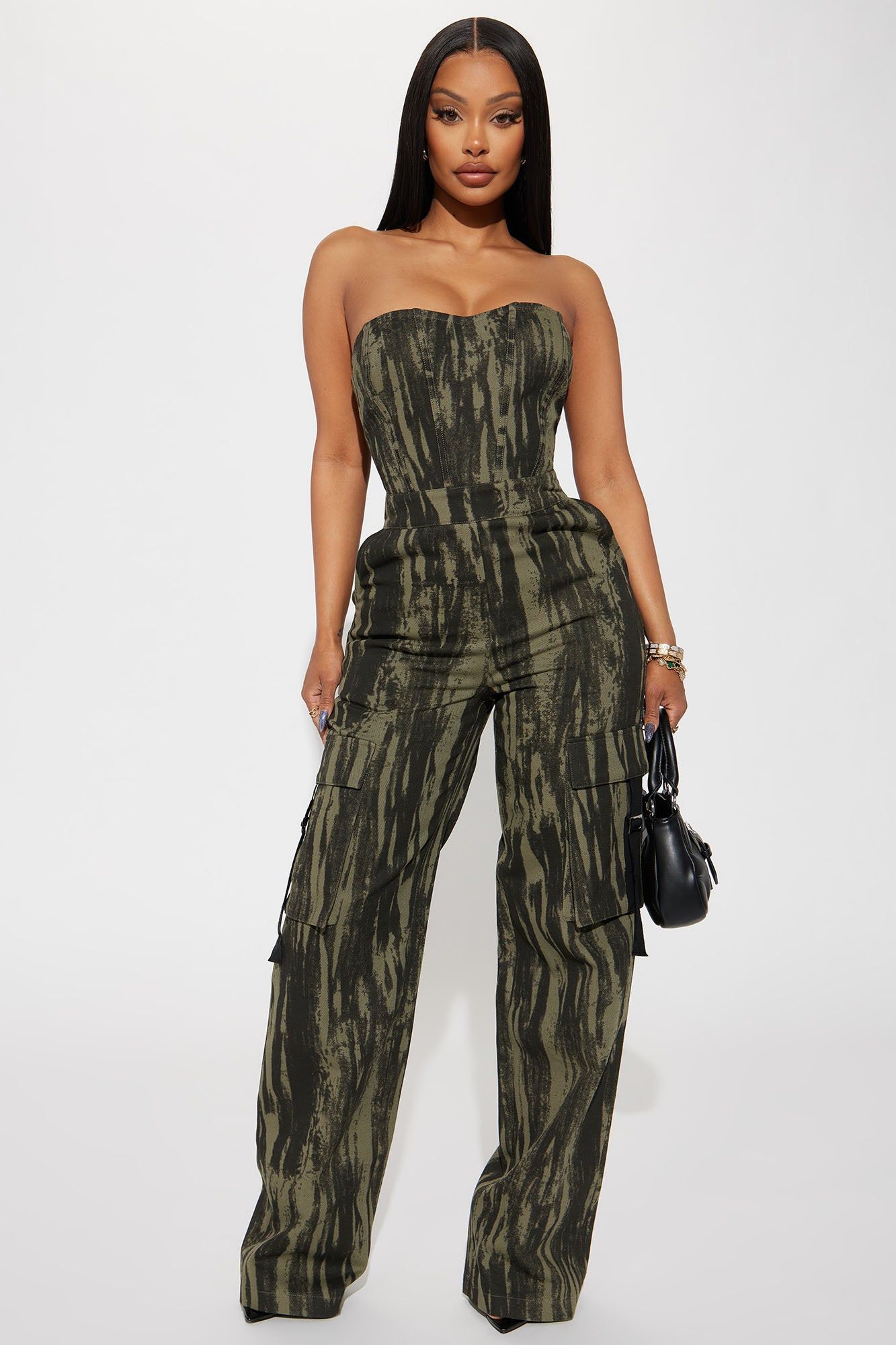 We Are Young Jumpsuit - Olive/combo sold by Fashion Nova