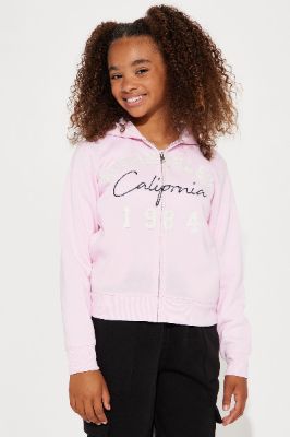 Mini Los Angeles Zip Front Hoodie With Applique - Pink made by Fashion Nova