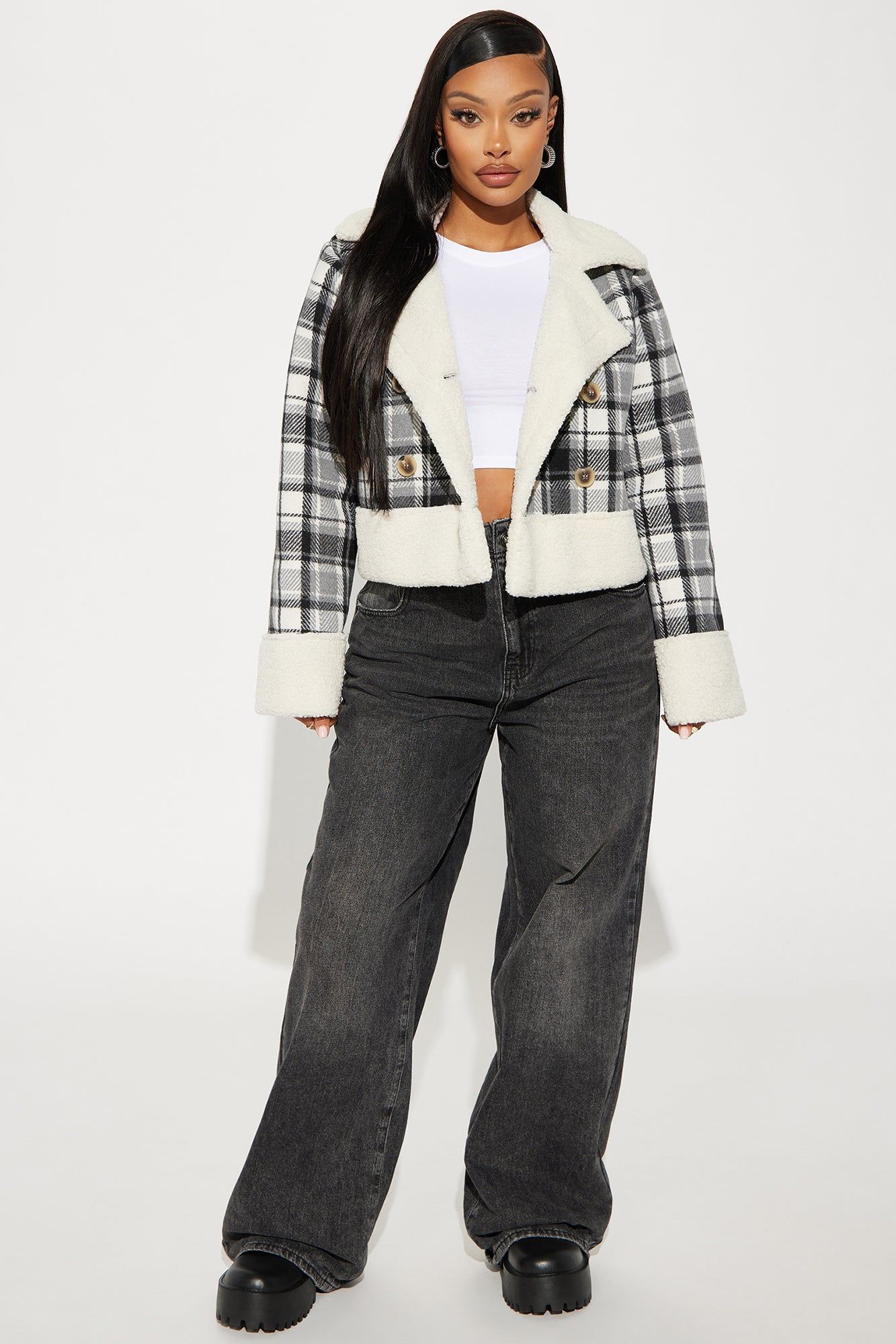 Feels Like Home Sherpa Jacket - Black/combo sold by Fashion Nova product image thumbnail 2