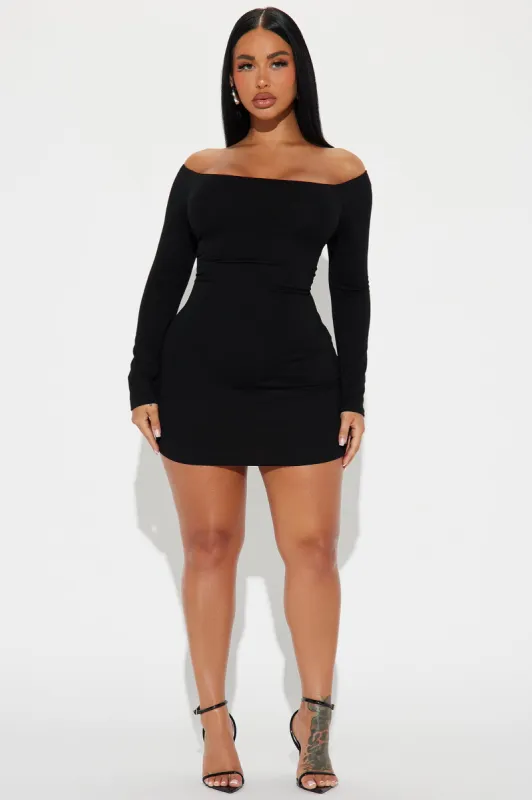 My Go To Off Shoulder Mini Dress - Black sold by Fashion Nova