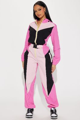 Off Season Windbreaker Jumpsuit - Pink/combo sold by Fashion Nova