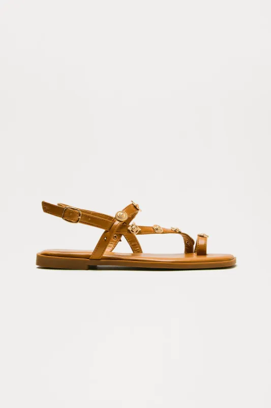 Bright Idea Studded Sandals - Chestnut sold by Fashion Nova