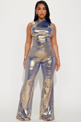This Is Me Metallic Jumpsuit - Blue sold by Fashion Nova