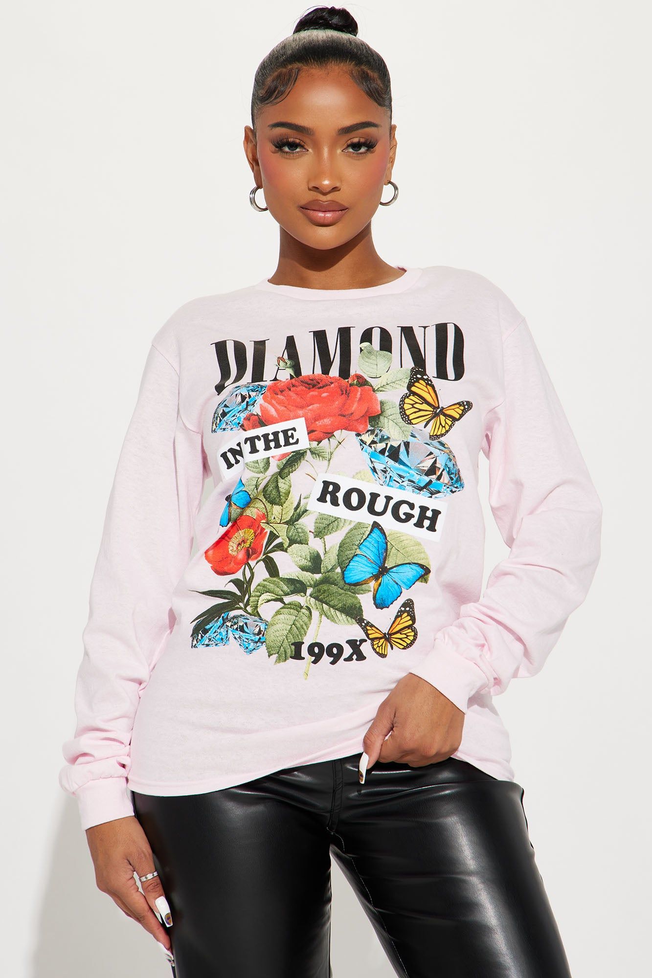 Diamond In The Rough Long Sleeve Tee - Pink sold by Fashion Nova