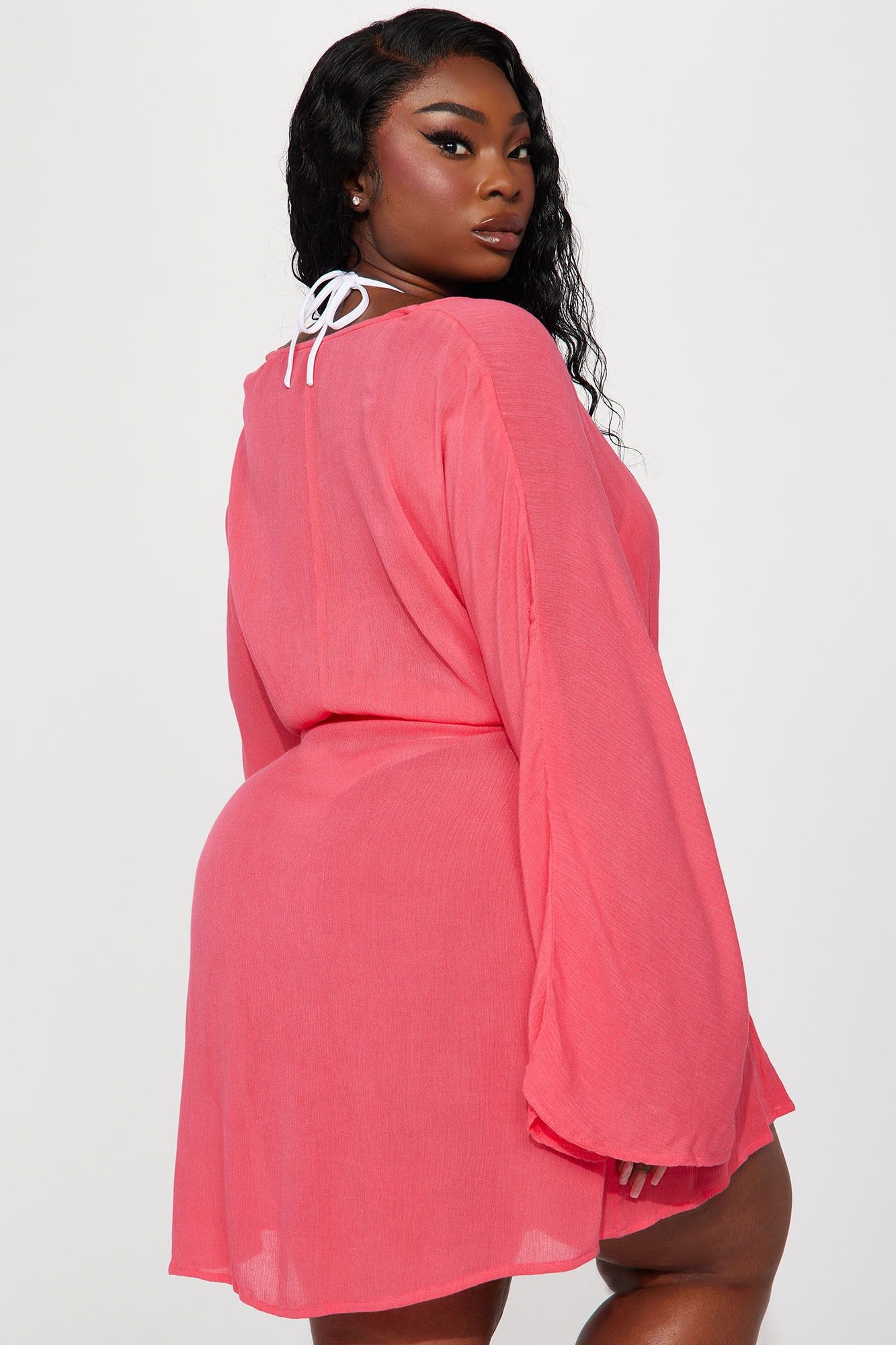 Breezy Nights Linen Swim Cover Up Dress - Hot Pink sold by Fashion Nova product image thumbnail 3