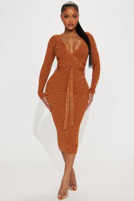 Klarissa Sweater Midi Dress - Copper sold by Fashion Nova