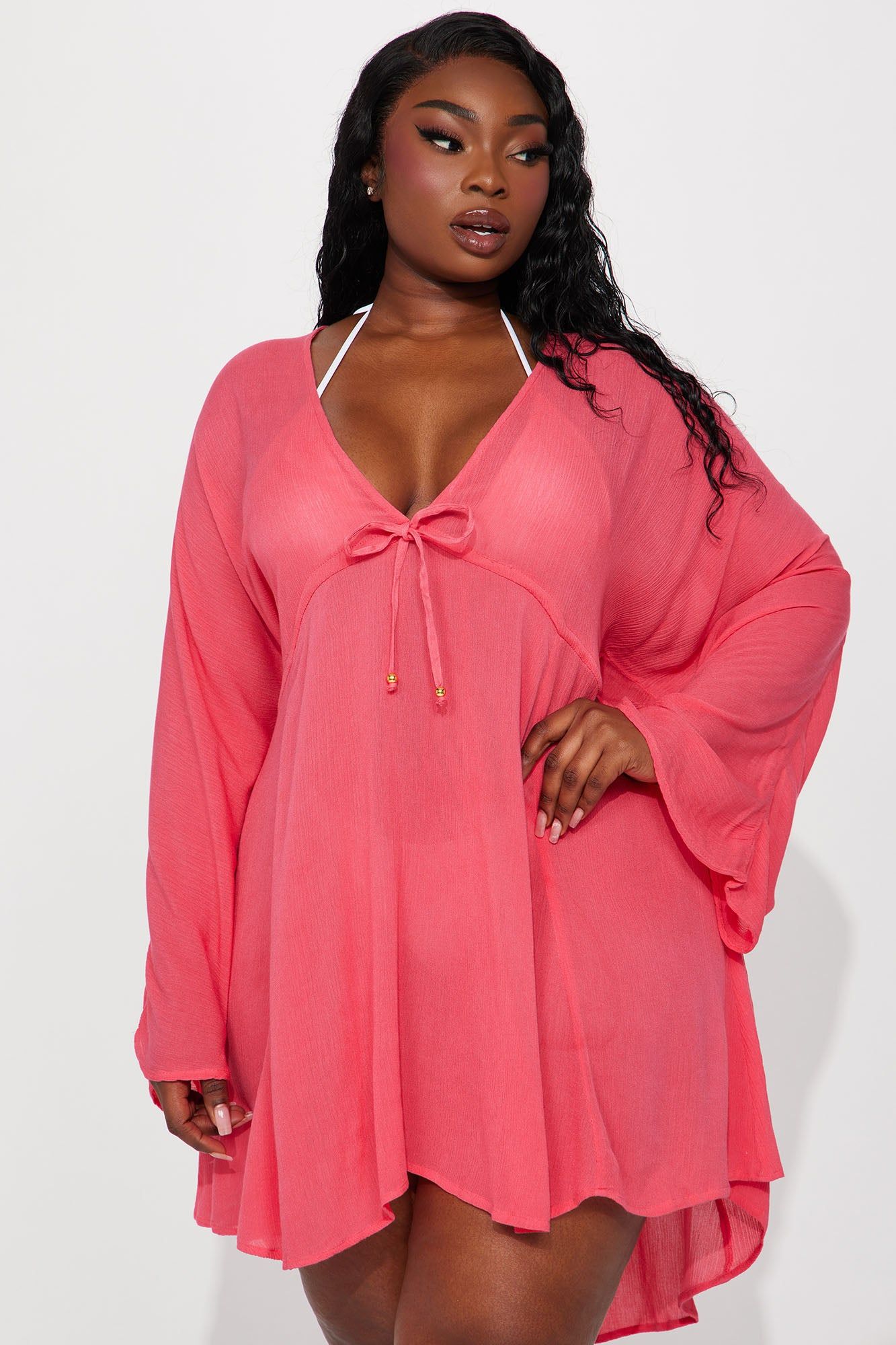Breezy Nights Linen Swim Cover Up Dress - Hot Pink sold by Fashion Nova