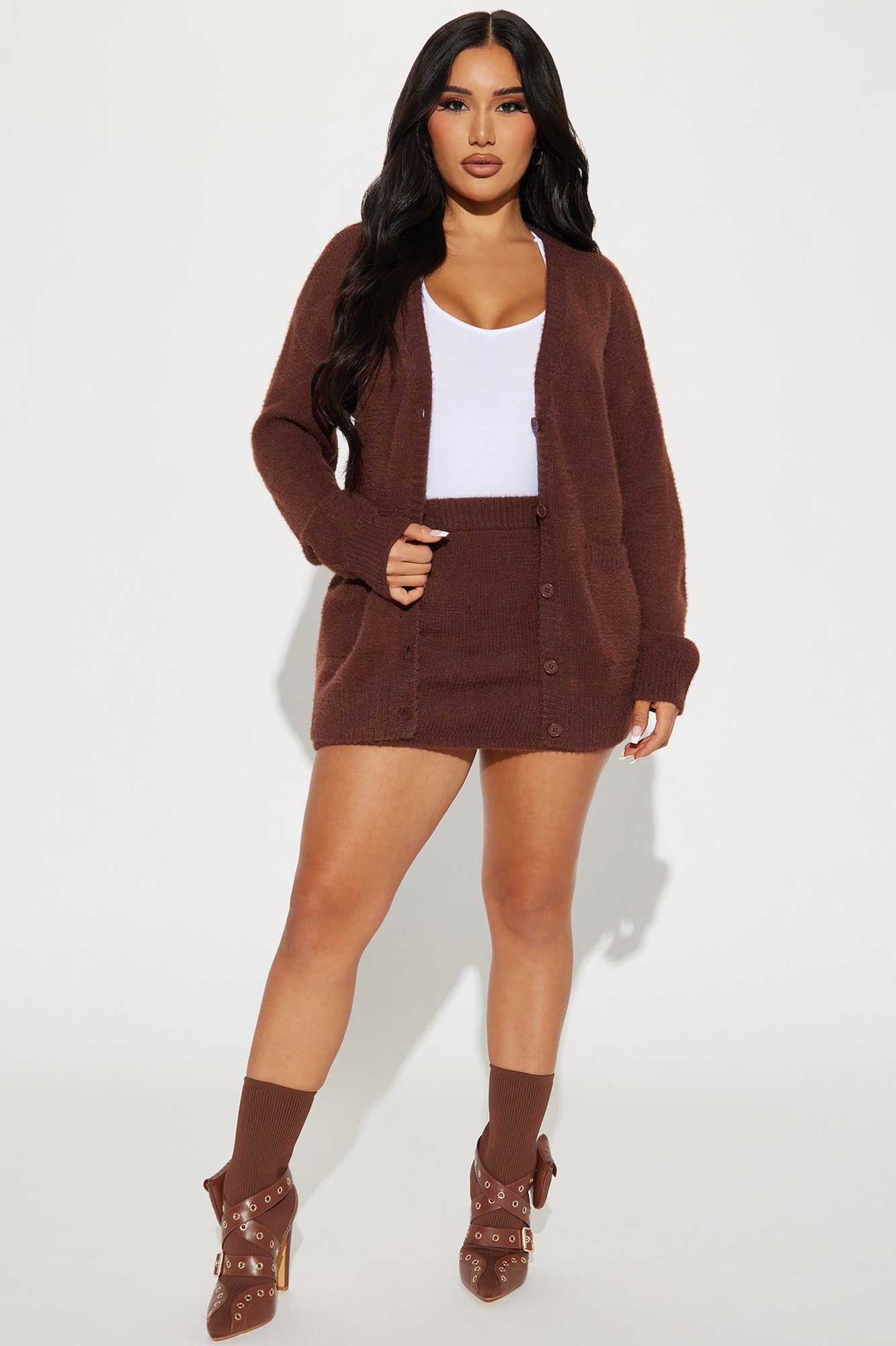 Regina Sweater Skirt Set - Chocolate sold by Fashion Nova
