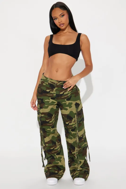 Golden Hour Wide Leg Camo Cargo Pant - Olive/combo sold by Fashion Nova