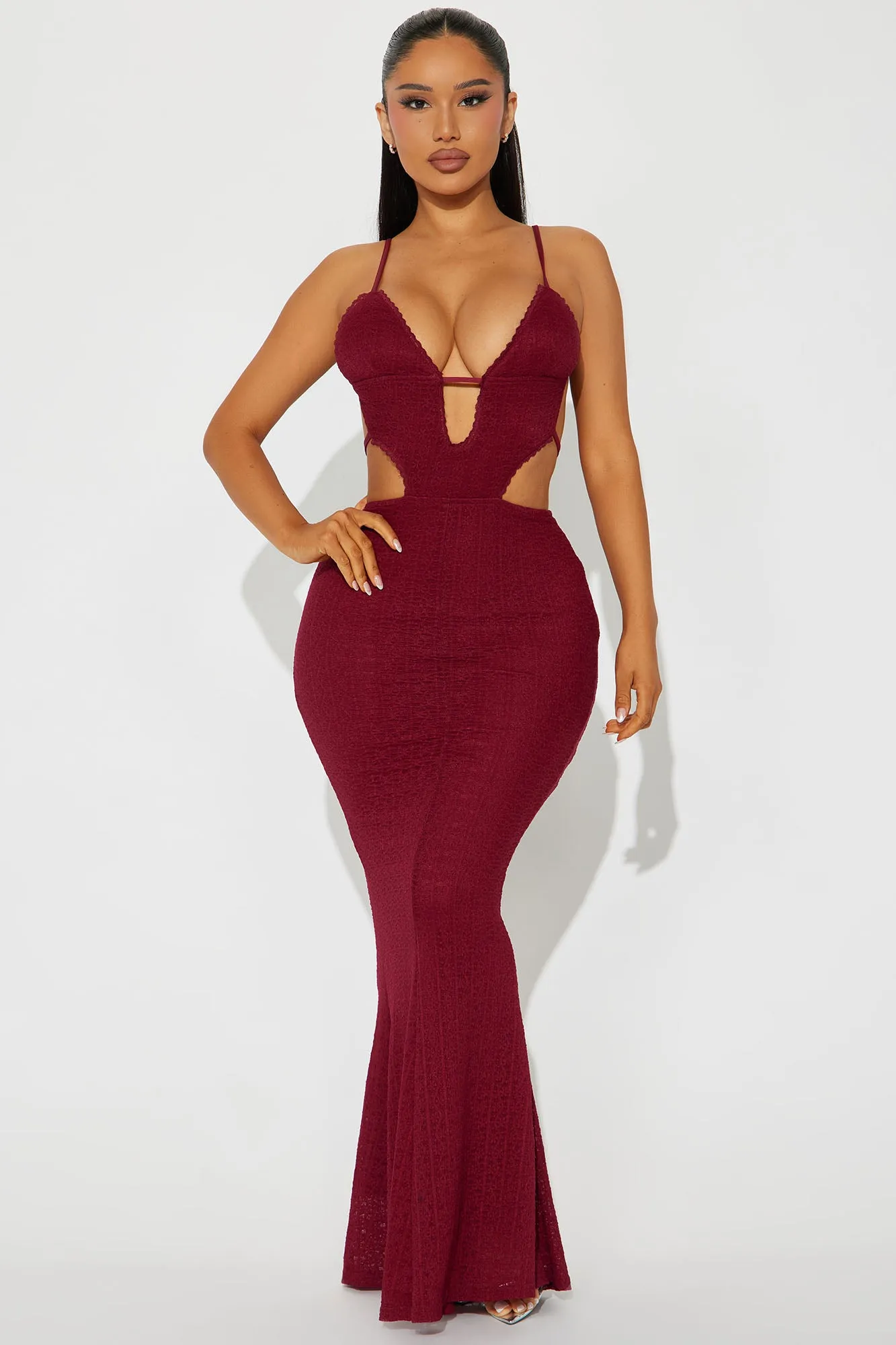 Rosie Lace Maxi Dress - Burgundy sold by Fashion Nova