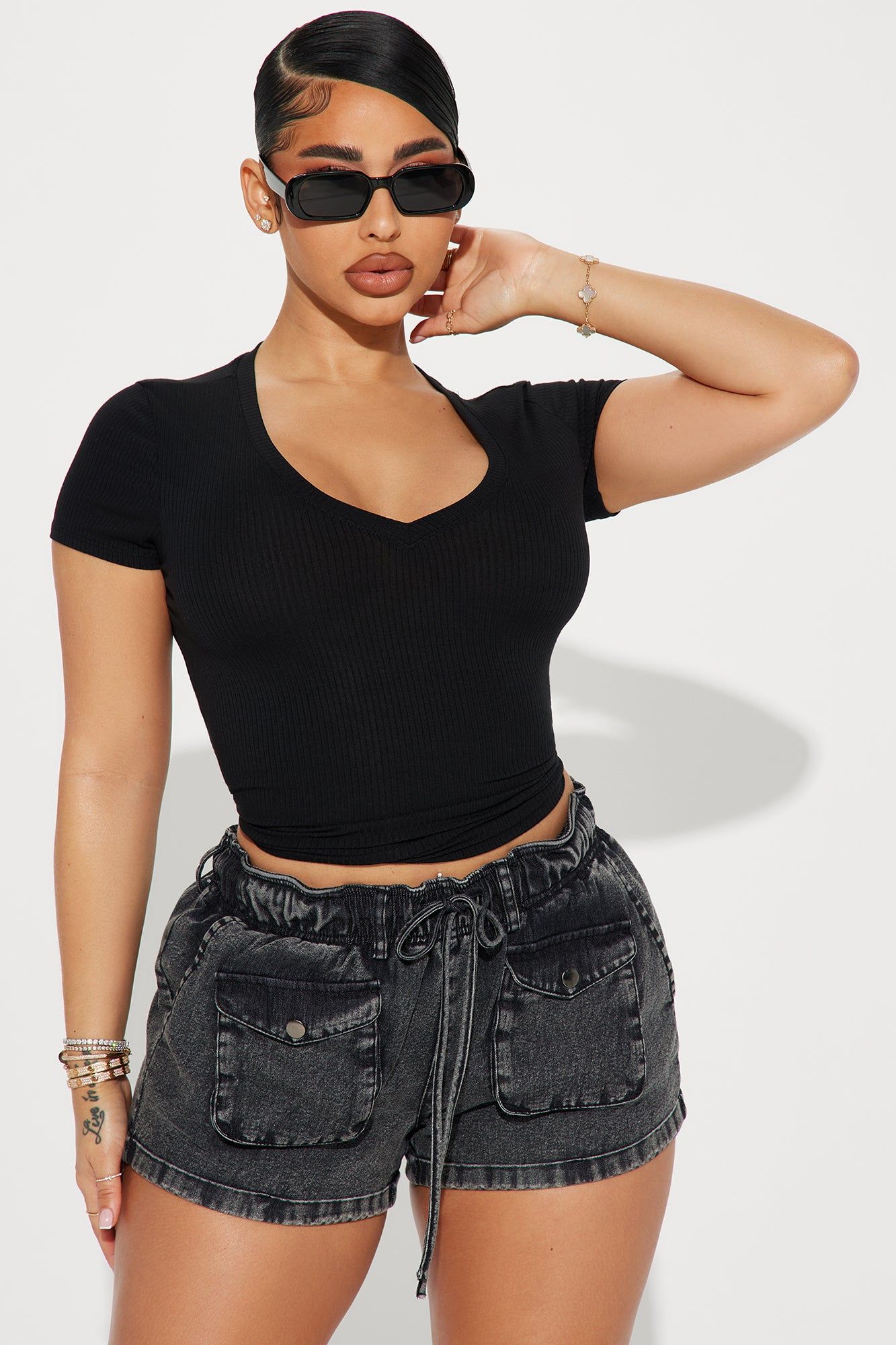 Natalie Ribbed Tee - Black sold by Fashion Nova