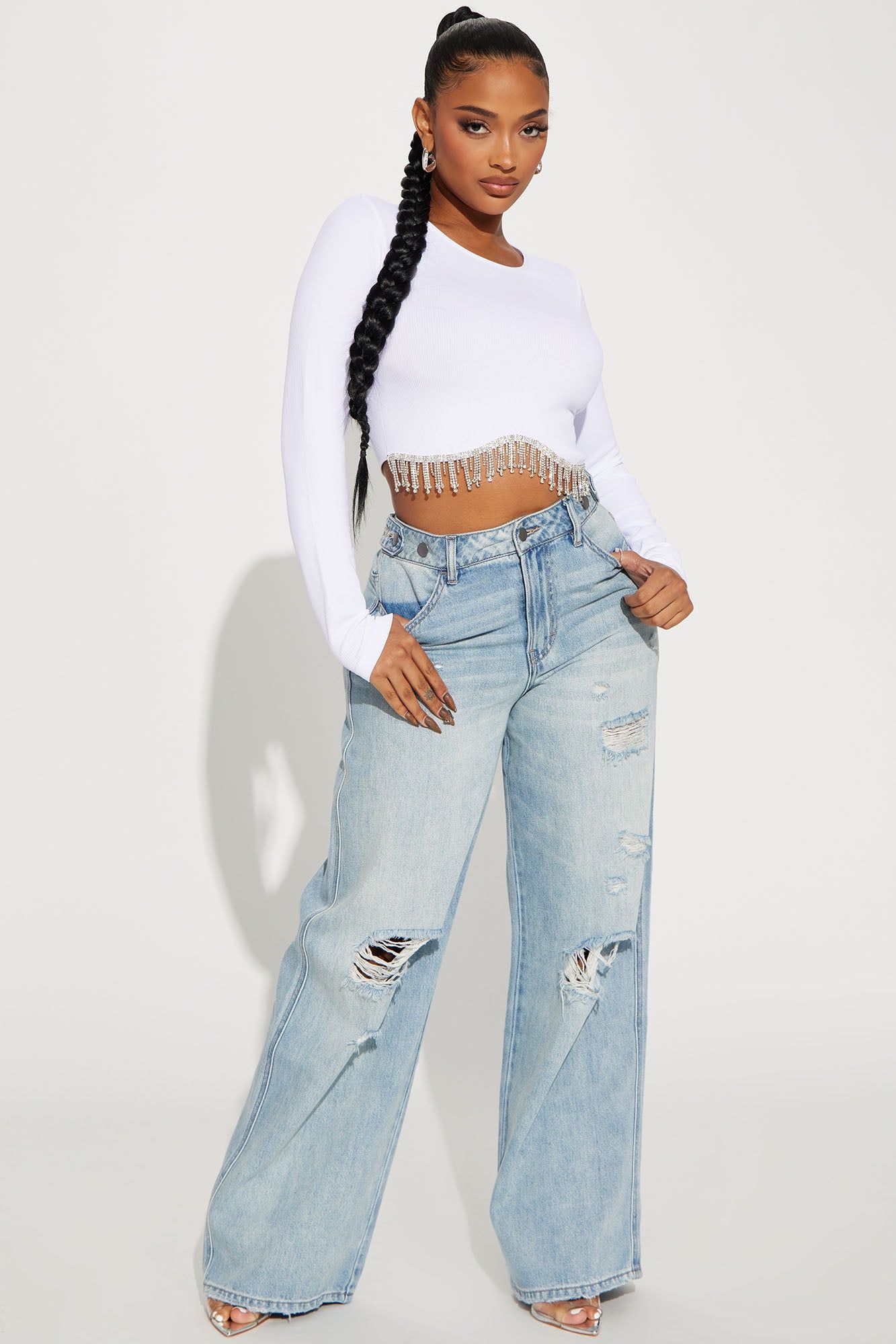 Rina Rhinestone Long Sleeve Top - White sold by Fashion Nova product image thumbnail 2