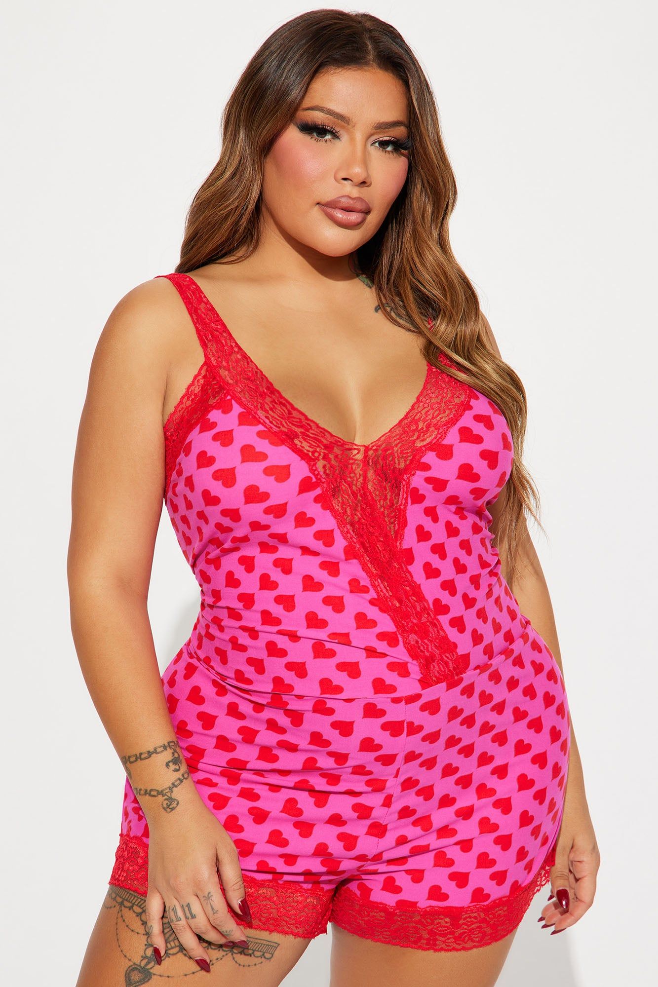 Your Sweetheart Cami PJ Romper Onesie - Red/combo sold by Fashion Nova product image thumbnail 4