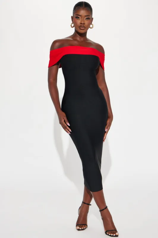 Tessa Bandage Midi Dress - Black/Red sold by Fashion Nova