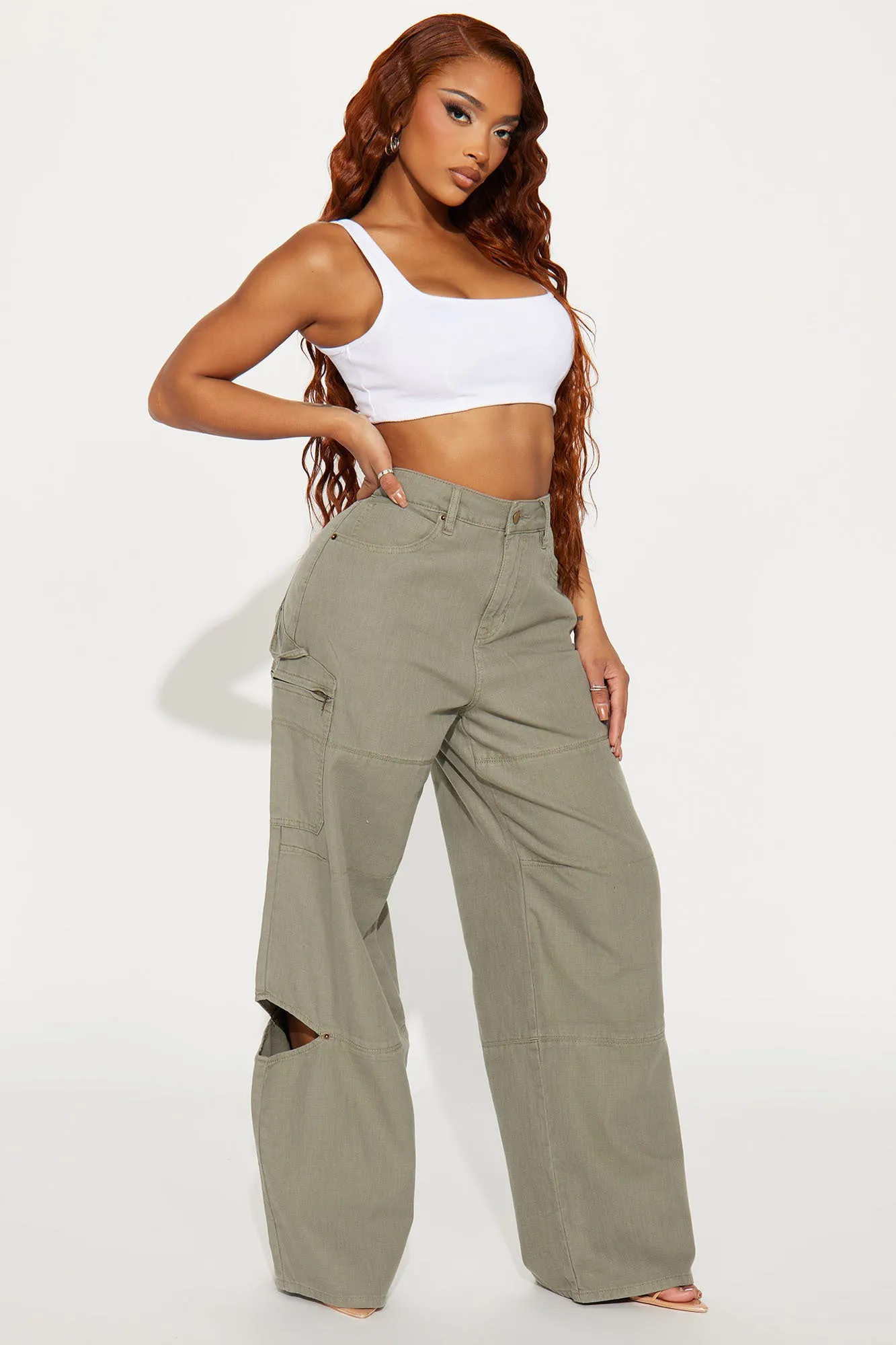 On The Edge Wide Leg Pant - Olive sold by Fashion Nova