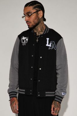LA Palm Tree Varsity Jacket - Black made by Fashion Nova