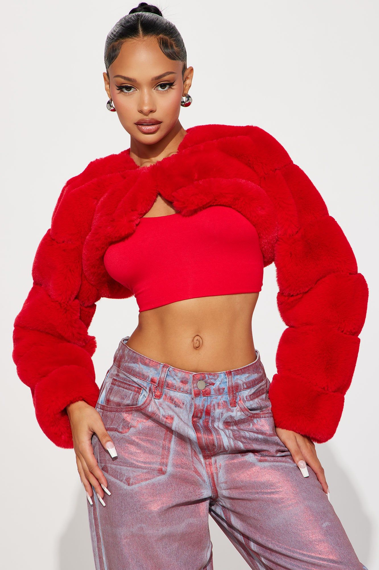 Emersyn Faux Fur Bolero - Red sold by Fashion Nova
