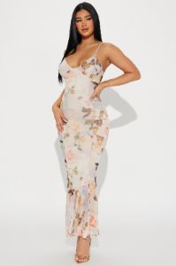 Love Letters Mesh Maxi Dress - White/combo sold by Fashion Nova