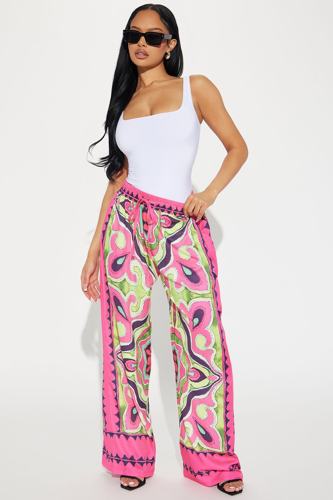 Meant To Be Satin Wide Leg Pant - Fuchsia/combo sold by Fashion Nova