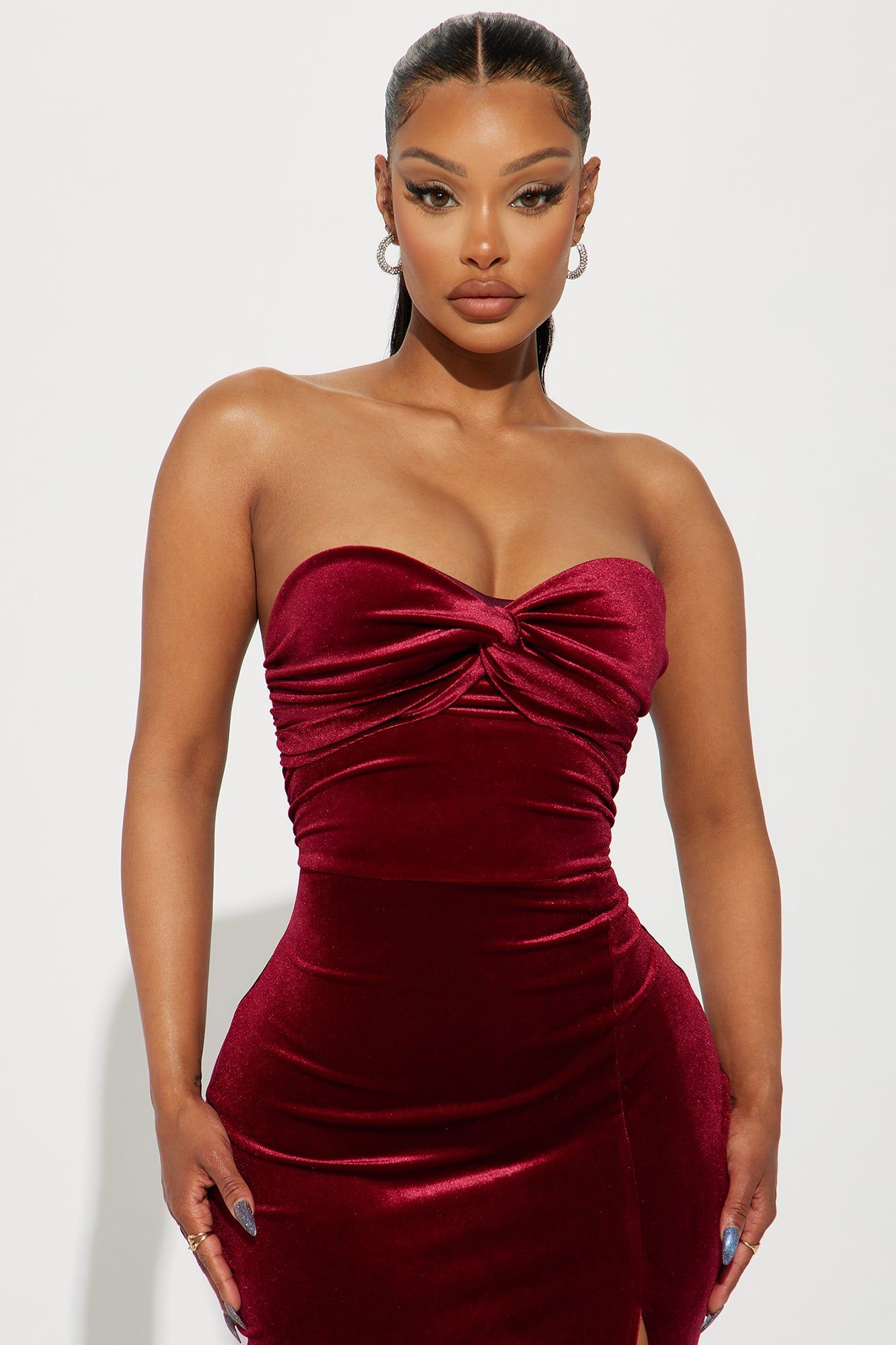 Mildred Velvet Maxi Dress - Burgundy sold by Fashion Nova product image thumbnail 2