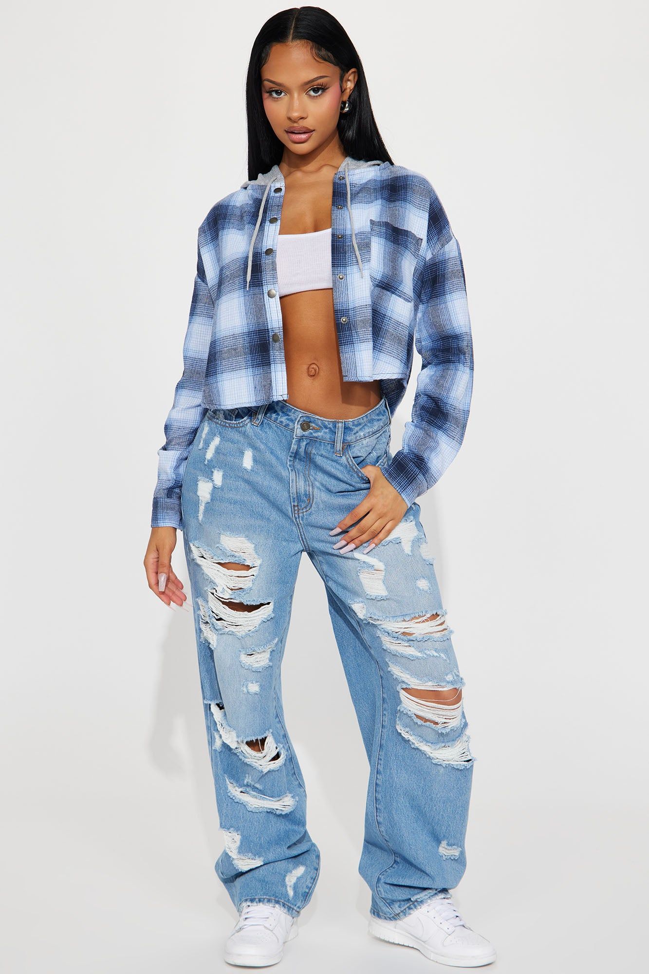 Fearless Cropped Plaid Shirt - Blue/combo sold by Fashion Nova product image thumbnail 2
