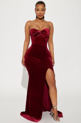 Mildred Velvet Maxi Dress - Burgundy sold by Fashion Nova